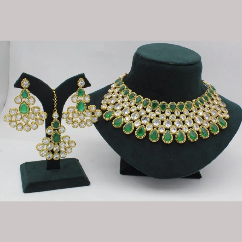 Long Gold Necklace-Manisha Jewellery Gold Plated Kundan Stone Choker Necklace Set