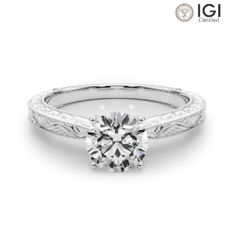 Custom Gemstone Ring-Victoria Round Lab Grown Diamond Solitaire Engagement Ring IGI Certified