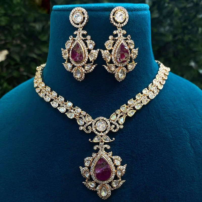 Retro Style Necklace-Royal Kundan Jewellery Gold Plated Polki Kundan Necklace Set