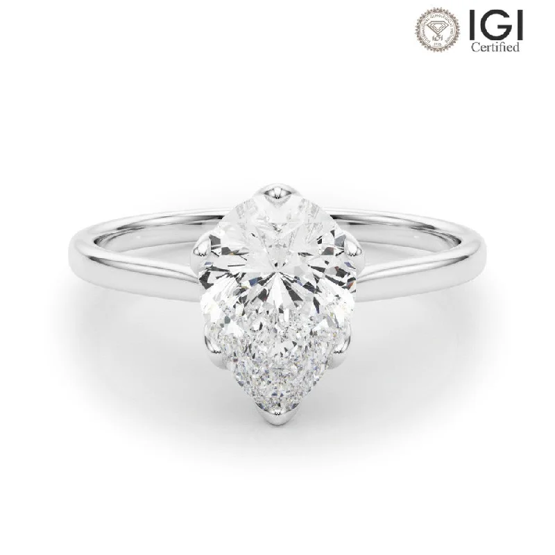 Handcrafted Diamond Ring-Esme Pear Lab Grown Diamond Solitaire Engagement Ring IGI Certified