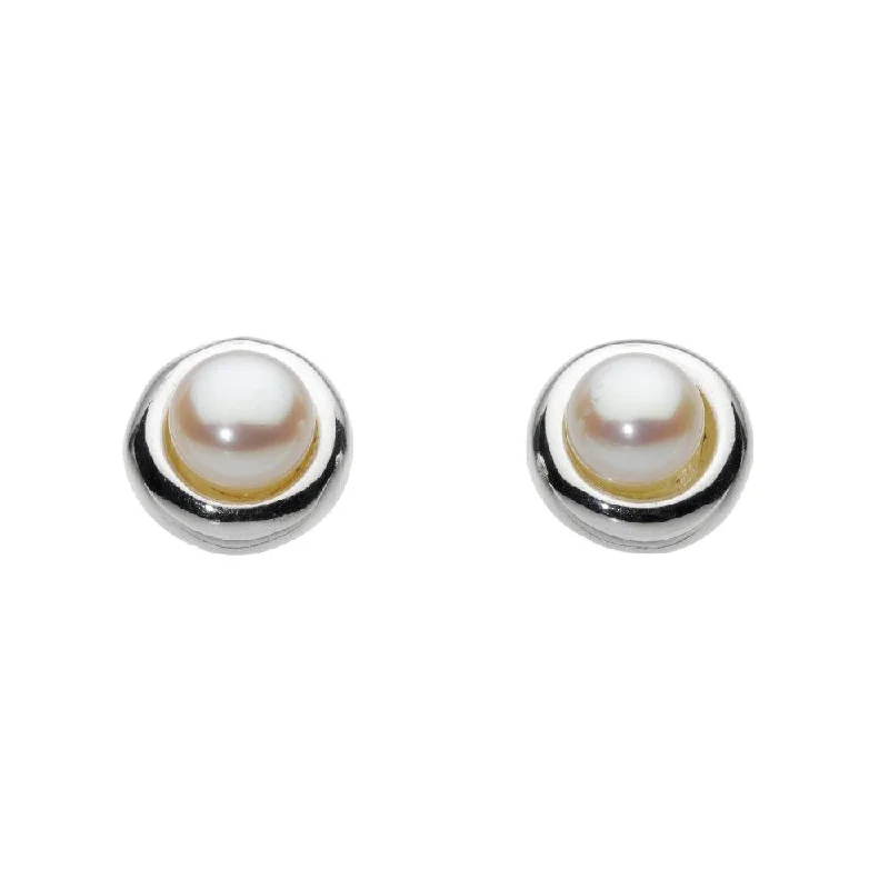 Handcrafted Hoop Earrings-Freshwater Pearl Silver Surround Stud Earrings