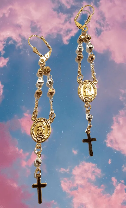 Double Drop Earrings-Virgen Rosary Earrings