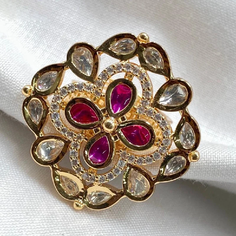 High-End Silver Ring-Royal Kundan Jewellery Gold Plated Crystal Stone Finger Ring