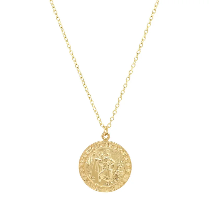 Personalized Gold Necklace-Saint Christopher Necklace - Large