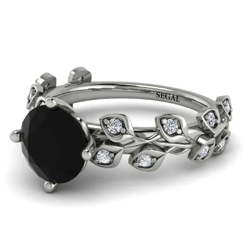 Customizable Name Ring-Hers 2 Carat Black Diamond Engagement Ring Leaves All Around - Sydney 2ct No. 9