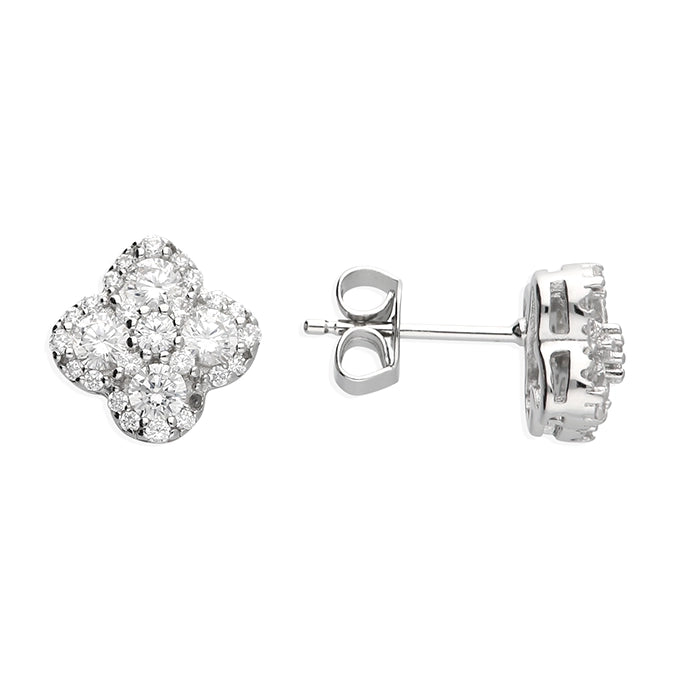 Geometric Hoop Earrings-Sterling Silver Cubic Zirconia Quatrefoil Clover Stud Earrings