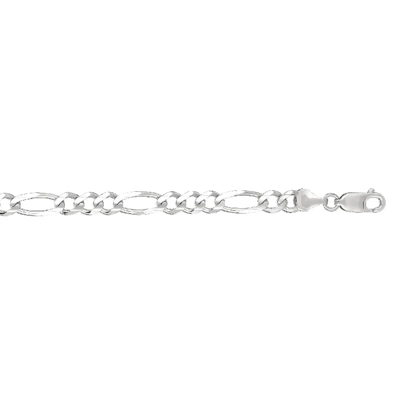 Simple Engraved Bracelets-14kt 8 inches White Gold 6.0mm Diamond Cut Alternate 3+1 Classic Figaro Chain with Lobster Clasp