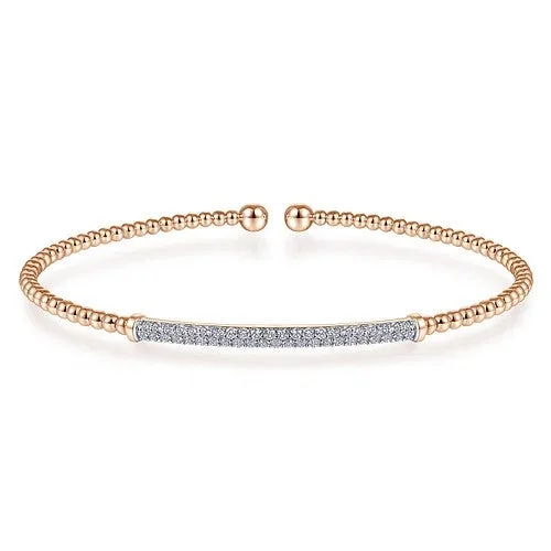 Heavy Silver Bangles-14K Rose Gold Bujukan Diamond Bar Split Bangle