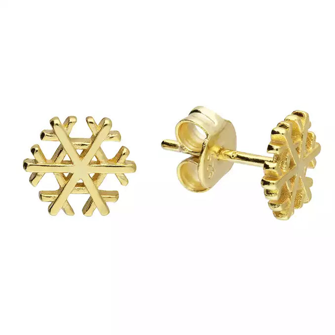 Artistic Crystal Earrings-14ct Gold Plated Sterling Silver Snowflake Stud Earrings