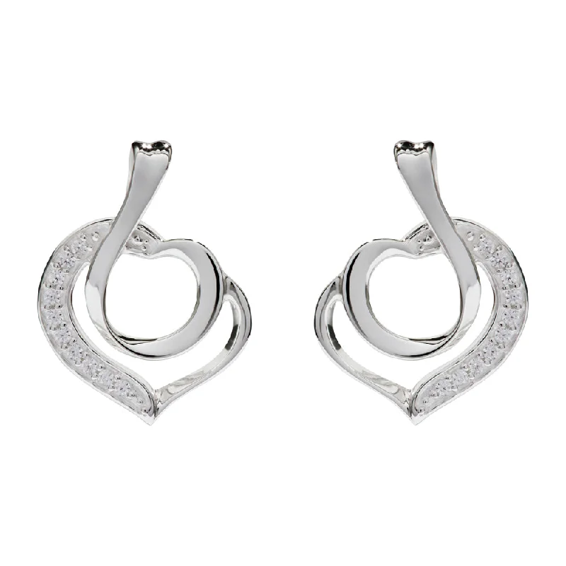 Hoop Earrings with Diamonds-Unique & Co Silver Cubic Zirconia Stud Earrings