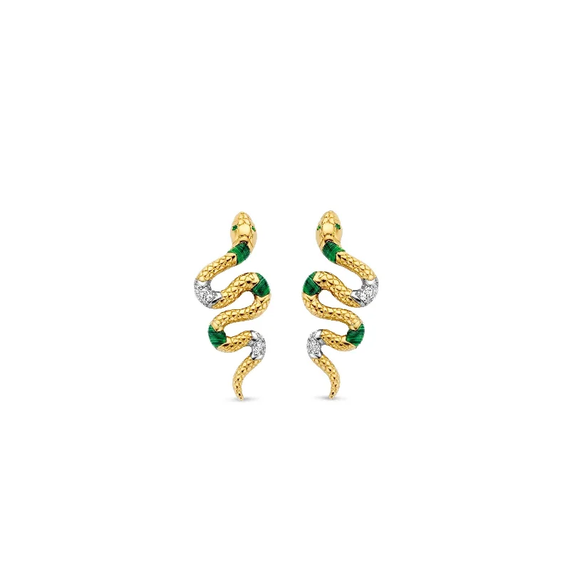 Abstract Art Earrings-Ti Sento Emerald Snake Earrings - 18ct Gold Vermeil