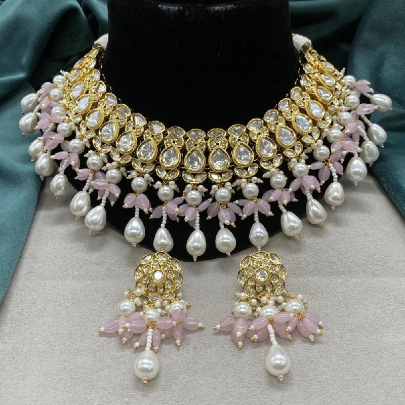 Cute Animal Pendant Necklace-Amoliya Jewels Gold Plated Polki Kundan Stone And Pearls Necklace Set