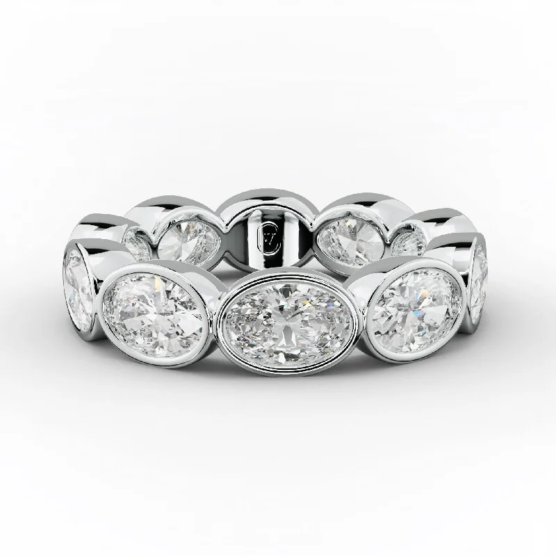 Custom Promise Ring for Him-4.0 Carat East West Oval Cut Bezel Set Diamond Eternity Band