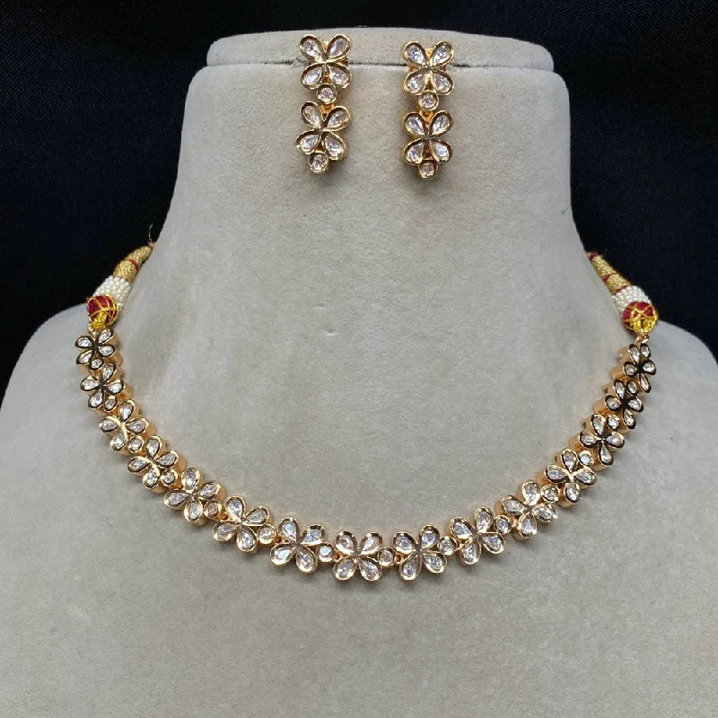 Artistic Necklace for Women-Amoliya Jewels Gold Plated Polki Kundan Stone Necklace Set