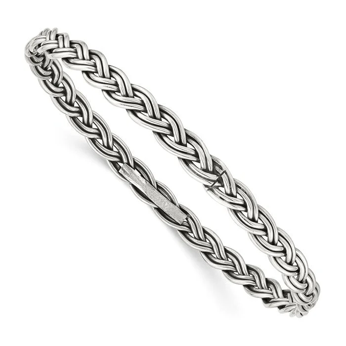 Luxury Pearl Bracelets-Sterling Silver Braided 5.25mm Wide Slip-On Bangle Bracelet