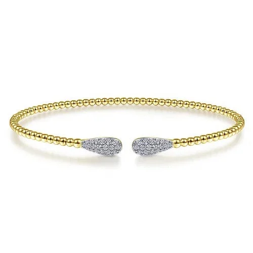 Handcrafted Silver Bangles-14K Yellow Gold Bujukan Diamond Teardrops Bangle