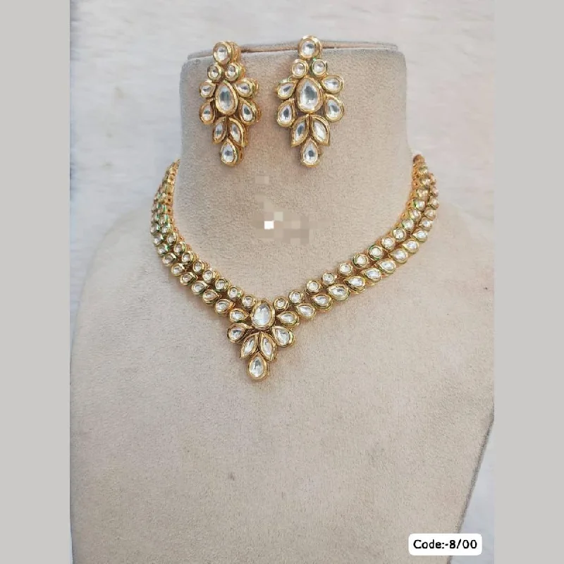 Luxury Custom Necklace-FS Collection Gold Plated  Kundan Stone Necklace Set