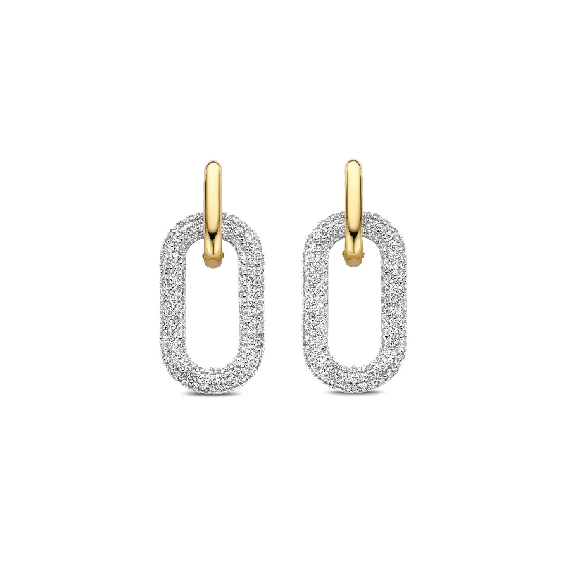 Abstract Art Earrings-Ti Sento Cubic Zirconia Pavé Connected Drop Earrings