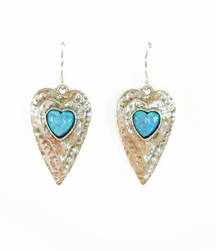 Chunky Gold Earrings-Opal Heart Drop Earrings