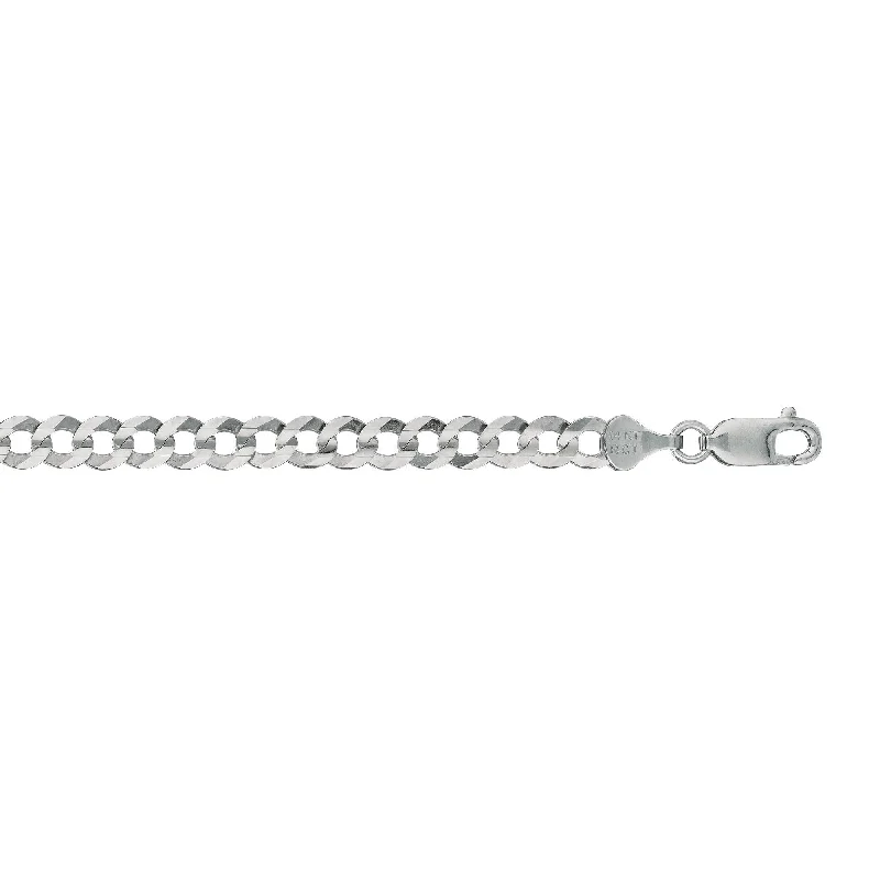 Silver Bracelet with Initials-14kt 8.50 inches White Gold 5.7mm Diamond Cut Comfort Curb Chain with Lobster Clasp