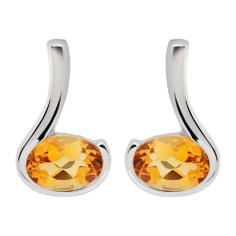 Petite Gold Earrings-Unique & Co Silver Citrine Loop Stud Earrings