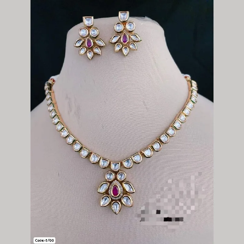 Round Gemstone Necklace-FS Collection Gold Plated  Kundan Stone Necklace Set