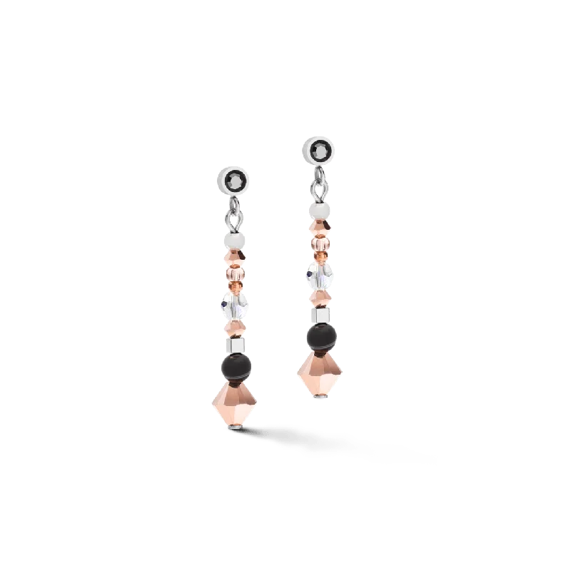 Ethnic Earrings-Coeur De Lion Grey-Crystal Striped Onyx & Swarovski® Crystals Amulet Earrings