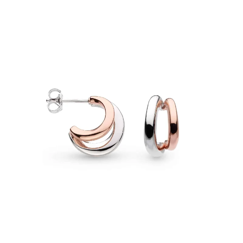 Nature Inspired Earrings-Kit Heath 18ct Rose Gold Vermeil and Silver Bevel Cirque Link Twin Hoop Earrings