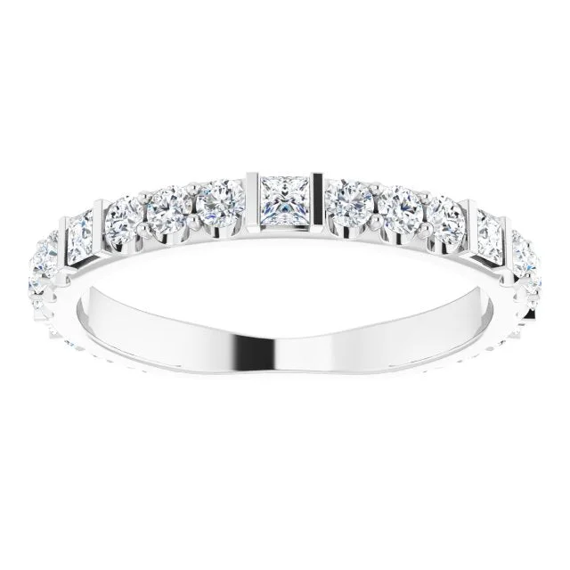 Matching Couple Rings-0.84 ct.  Princess & Round Cut Diamond Wedding Band