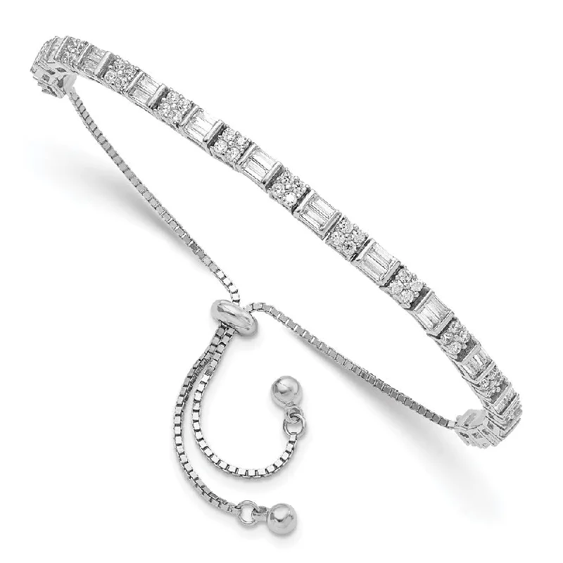 Gemstone Tennis Bracelets-Sterling Silver CZ Adjustable Bolo Bracelet