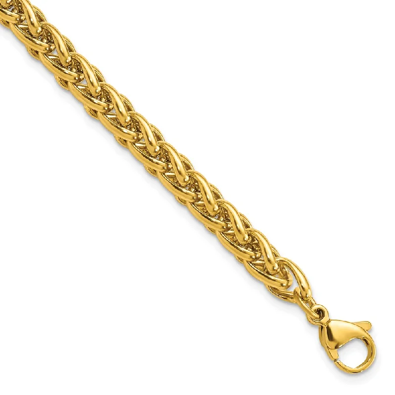 Luxury Silver Bracelets-Stainless Steel Polished Yellow IP 8.5in Spiga 6mm Chain Bracelet