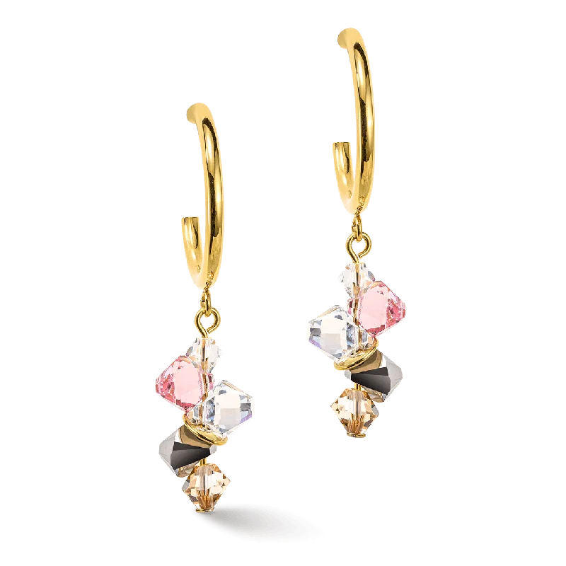 Minimalist Drop Earrings-Coeur De Lion Gold and Light Rose Dancing Crystals Earrings