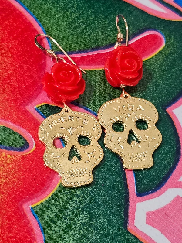 Gold Hoop Earrings-Vida y Muerte Rose Earrings