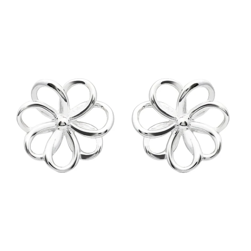 Vibrant Gemstone Earrings-Unique & Co Sterling Silver Flower Outline Stud Earrings