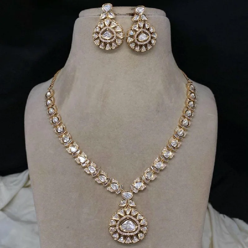 Simple Diamond Pendant Necklace-Amoliya Jewels Gold Plated Polki Kundan Stone Necklace Set