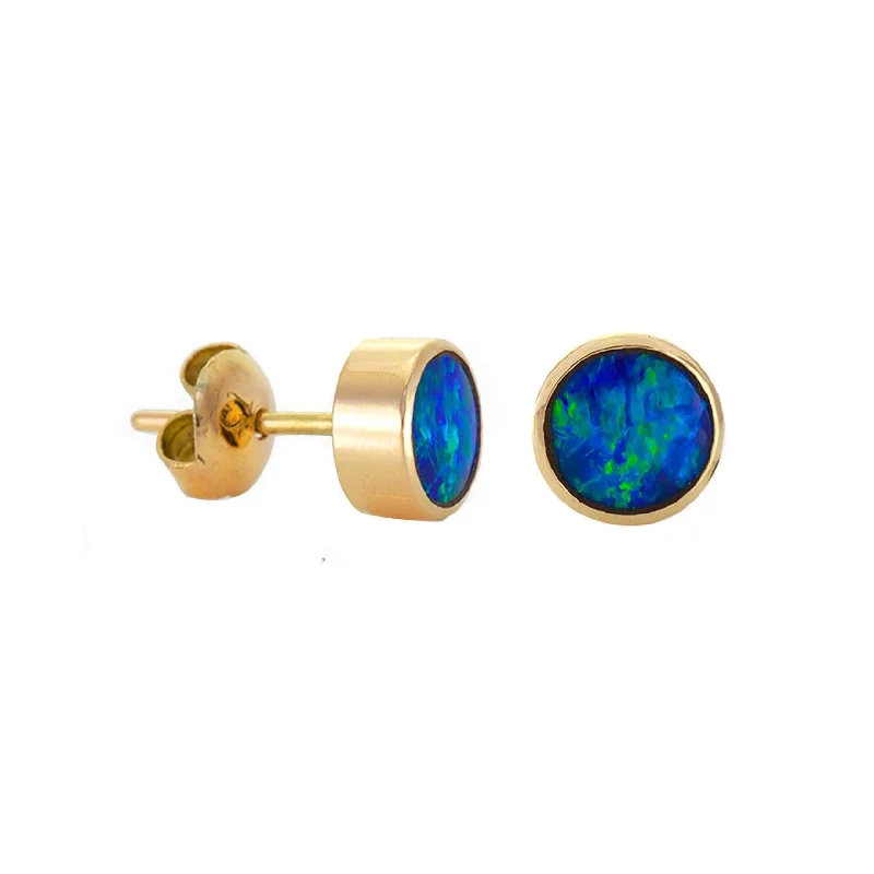 Gold Plated Earrings-Simon Alexander 9ct Yellow Gold and Opal Doublet Round Stud Earrings