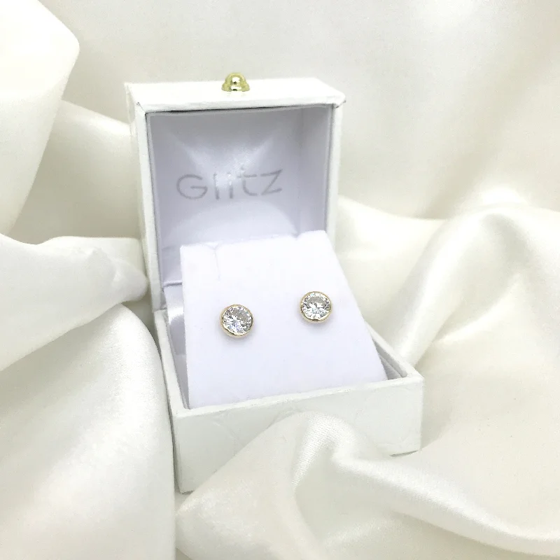 Party Statement Earrings-14k Yellow Gold Bezel Set CZ Comfort Back Earrings