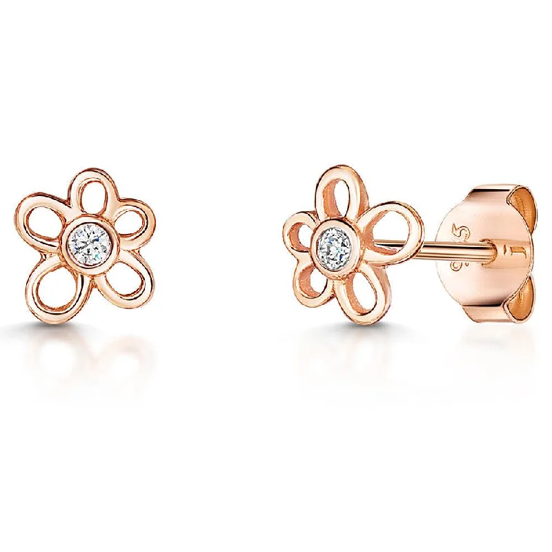 Swarovski Crystal Earrings-Jools Rose Gold Small Flower Outline Earrings