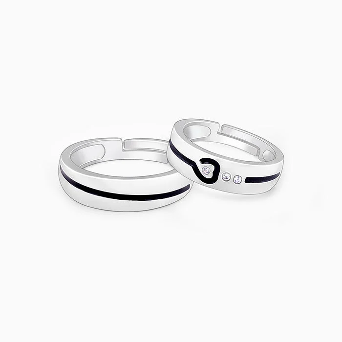 Stackable Silver Ring-Silver Heart String Couple Rings