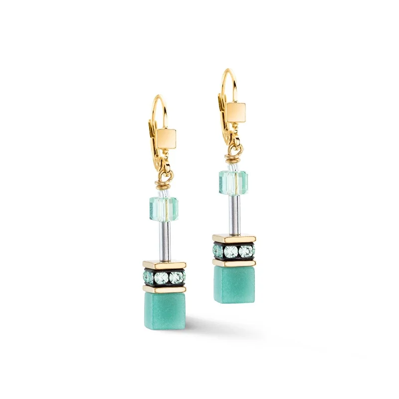 Bridal Pearl Earrings-Coeur De Lion GeoCUBE® Iconic Mono Gold Green Earrings