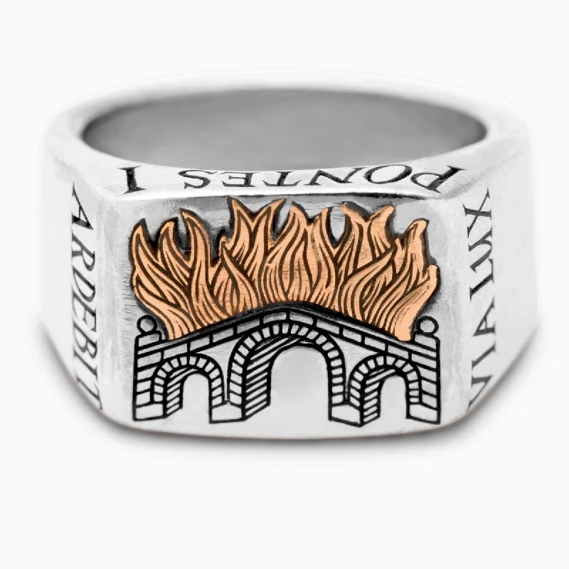 Antique Diamond Ring-Burning Bridges Signet