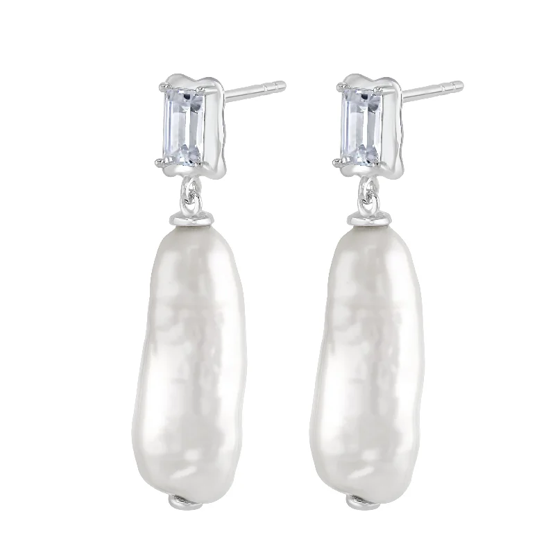 Fashionable Chain Earrings-Silver Baroque Pearl Earrings