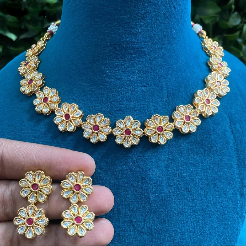 Statement Necklace for Weddings-Amoliya Jewels Gold Plated Polki Kundan Necklace Set