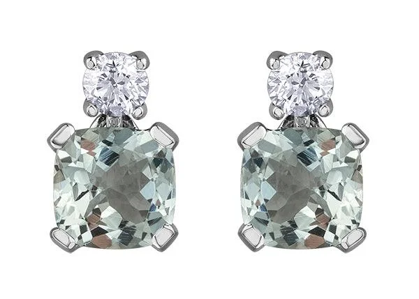 Luxury Gold Earrings-9ct White Gold Diamond and Aquamarine Drop Earrings