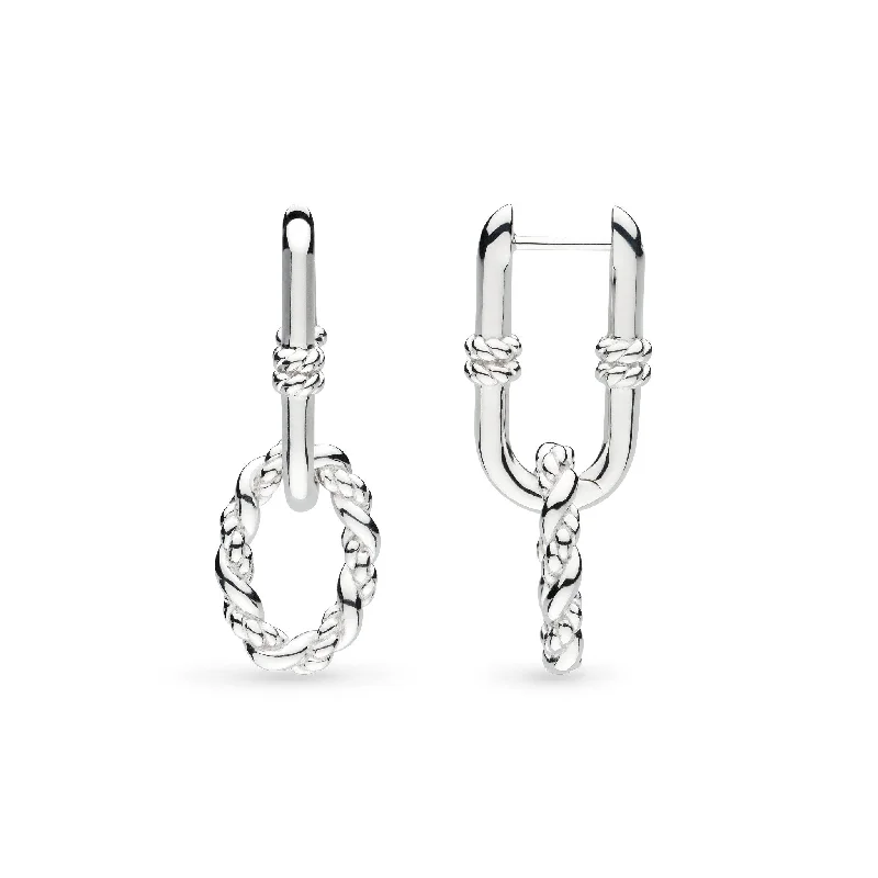 Classic Pearl Stud Earrings-Kit Heath Silver Rope Link Duo Grande Hinged Hoop Earrings