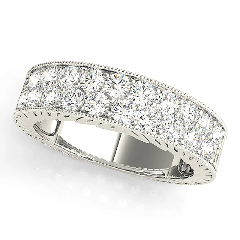 Elegant Cocktail Ring-Double Row 1.00 ctw. Round Diamond Milgrain Accent Wedding Band