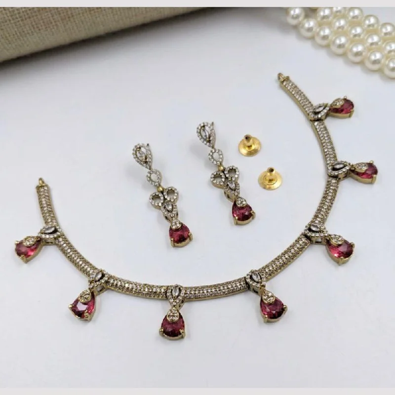 Dainty Chain Necklace-Aamrapali Gold Plated Austrian Stone Necklace Set