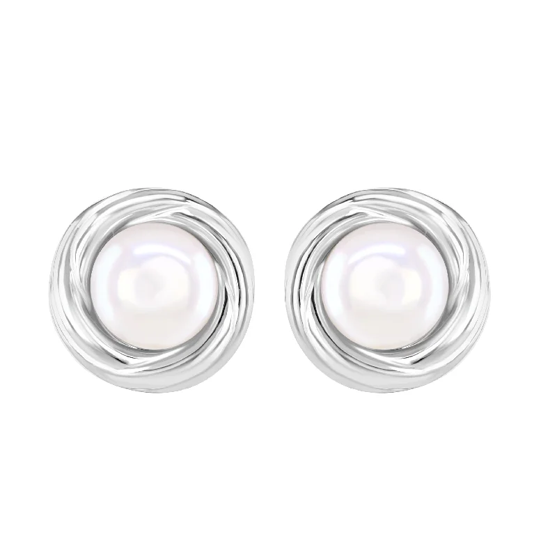 Elegant Gemstone Earrings-Sterling Silver Swirl Button Pearl Clip Earrings