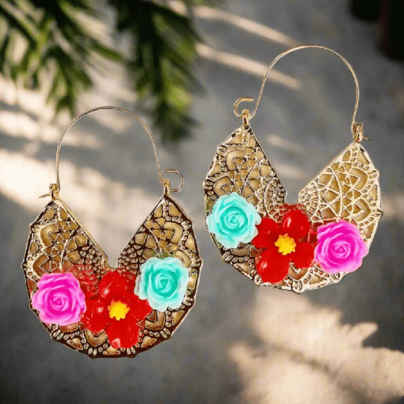 Colorful Pearl Earrings-Floral Arracada Earrings