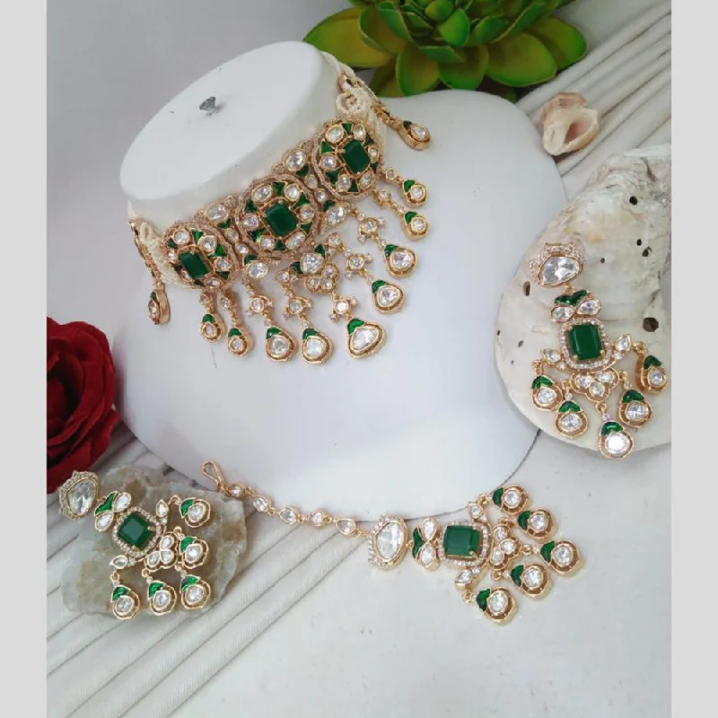 Handcrafted Bead Necklace-Everlasting Quality Jewels Gold Plated Polki Kundan Choker Necklace Set